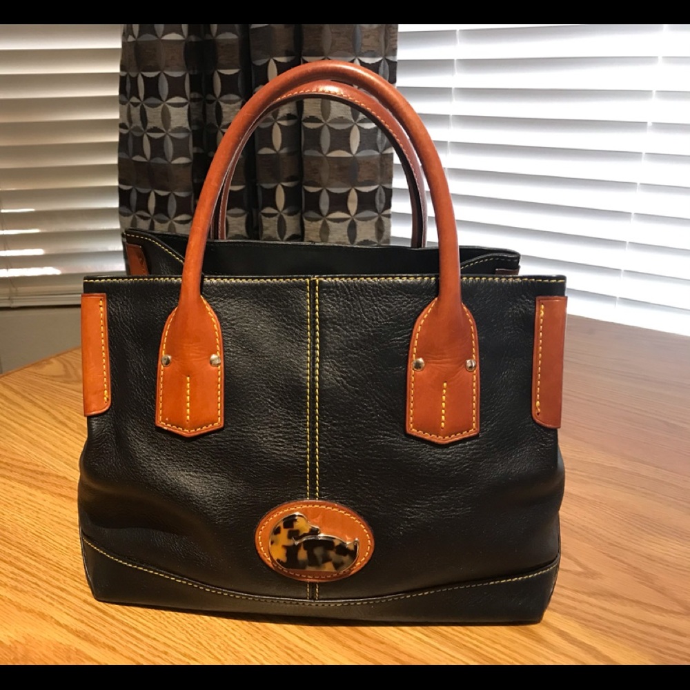 Dooney & Bourke Black/Tan Champosa Leather Satchel